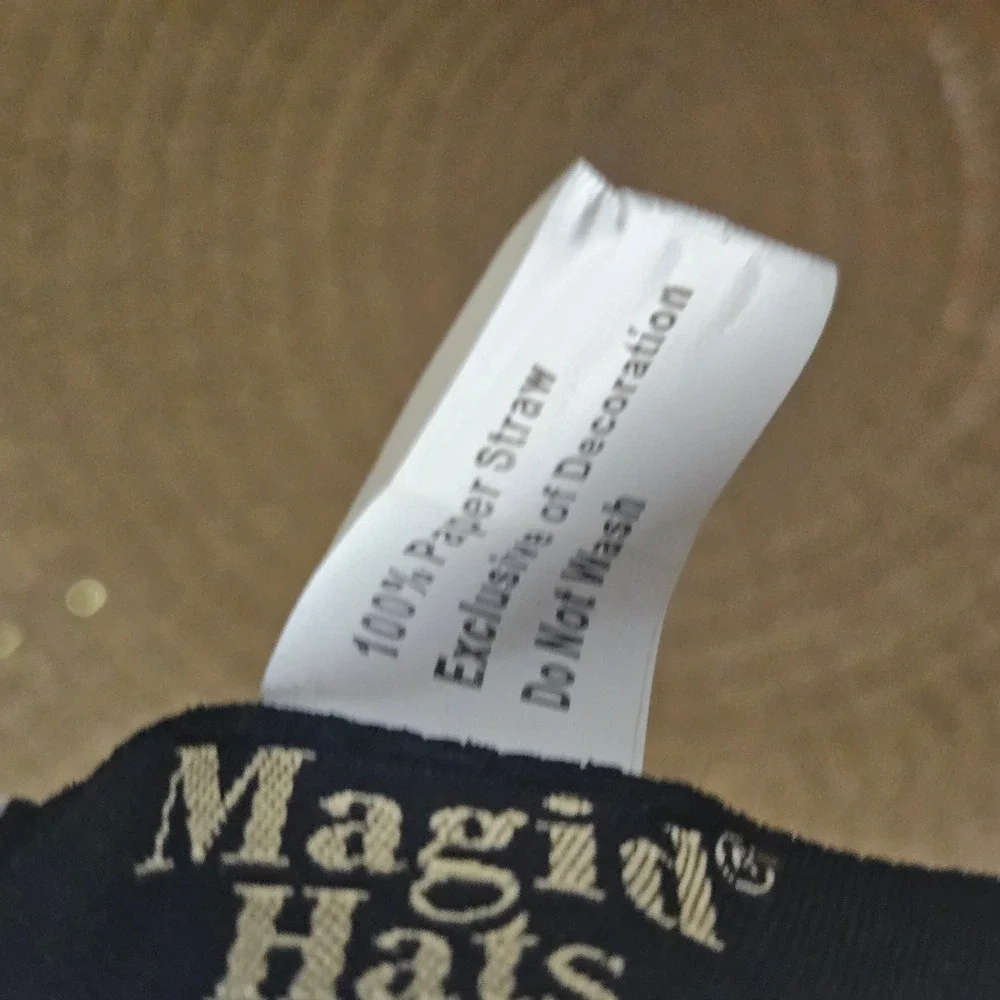 Magid Hats Paper Straw Floppy Sun Hat Tan Wide Brim Striped Metallic White Beach